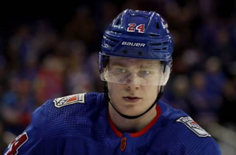 NEW YORK, NEW YORK – JANUARY 27: Kaapo Kakko #24 of the New York Rangers looks on during warmups before the game against the Vegas Golden Knights at Madison Square Garden on January 27, 2023, in New York City. (Photo by Elsa/Getty Images)