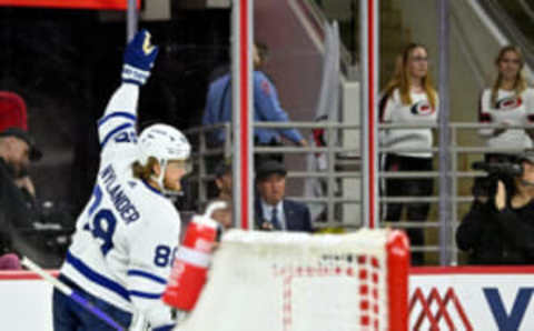 RALEIGH, NORTH CAROLINA – NOVEMBER 06: William Nylander #88 of the Toronto Maple Leafs celebrates after scoring a goal against the Carolina Hurricanes during the third period of their game at PNC Arena on November 06, 2022, in Raleigh, North Carolina. Toronto won 3-1. (Photo by Grant Halverson/Getty Images)