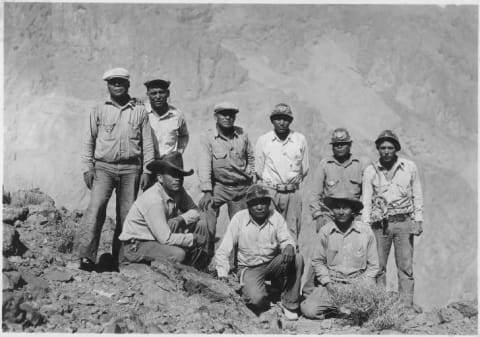 A group of Native Americans who worked on the Hoover Dam as high scalers, 1932.