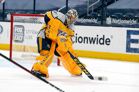 Nashville Predators goalie Juuse Saros (74) Mandatory Credit: Russell LaBounty-USA TODAY Sports