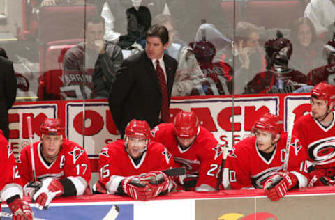 2004 Season: Dallas Stars at Carolina Hurricanes, December 22, 2003 And Player Peter Laviolette. (Photo by Bruce Bennett Studios via Getty Images Studios/Getty Images)