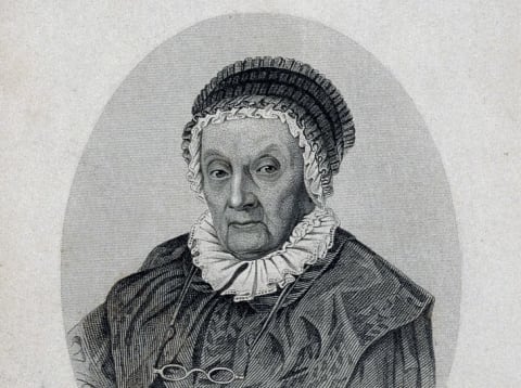 A portrait of Caroline Herschel at age 92.