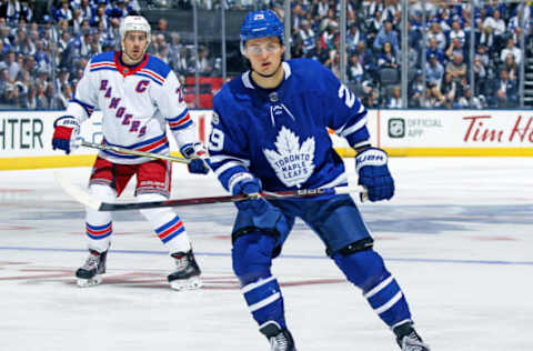 TORONTO, ON – OCTOBER 7: William Nylander #29 of the Toronto Maple Leafs skates against the New York Rangers in an NHL game at the Air Canada Centre on October 7, 2017 in Toronto, Ontario. The Maple Leafs defeated the Rangers 8-5. (Photo by Claus Andersen/Getty Images)