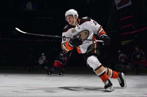 COLUMBUS, OH – DECEMBER 15: Pontus Aberg #20 of the Anaheim Ducks skates against the Columbus Blue Jackets on December 15, 2018, at Nationwide Arena in Columbus, Ohio. (Photo by Jamie Sabau/NHLI via Getty Images)