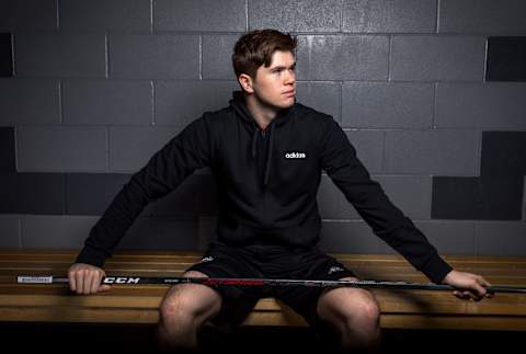 BUFFALO, NEW YORK – JUNE 01: Connor McMichael poses for a portrait at HarborCenter on June 01, 2019 in Buffalo, New York. (Photo by Katie Friedman/NHLI via Getty Images)