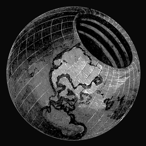 This illustration from Symmes's Theory of Concentric Spheres: Demonstrating That the Earth is Hollow, Habitable Within, and Widely Open About the Poles shows Earth with a giant hole at the North Pole.