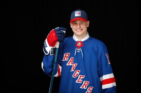 VANCOUVER, BRITISH COLUMBIA – JUNE 21: Kaapp Kakko poses for a portrait after being selected second overall by the New York Rangers during the first round of the 2019 NHL Draft at Rogers Arena on June 21, 2019 in Vancouver, Canada. (Photo by Kevin Light/Getty Images)