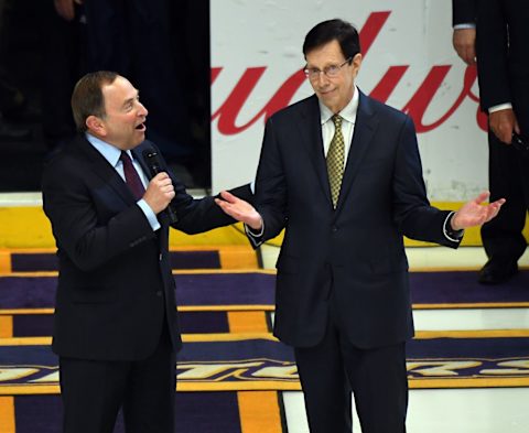 Nashville Predators general manager David Poile (right)  Mandatory Credit: Christopher Hanewinckel-USA TODAY Sports