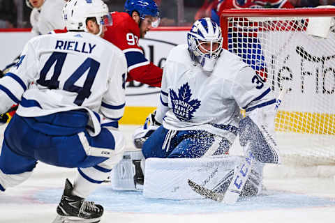 MONTREAL, QC – OCTOBER 26: Toronto Maple Leafs Michael Hutchinson and Morgan Rielly