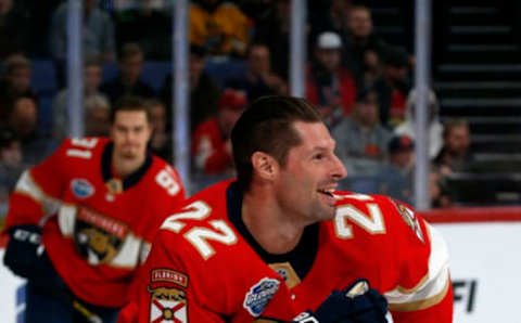 HELSINKI, FINLAND – NOVEMBER 1: Troy Brouwer #22 of the Florida Panthers skates on the ice during warm ups against the Winnipeg Jets in the 2018 NHL Global Series at the Hartwall Arena on November 1, 2018 in Helsinki, Finland. (Photo by Eliot J. Schechter/NHLI via Getty Images)