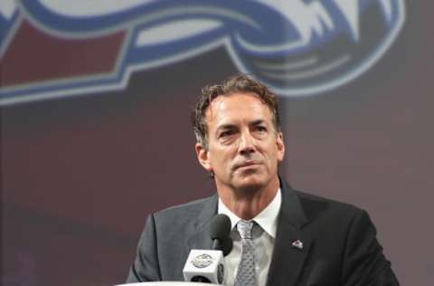 BUFFALO, NY – JUNE 24: General manager Joe Sakic of the Colorado Avalanche speaks at the podium during round one of the 2016 NHL Draft at First Niagara Center on June 24, 2016 in Buffalo, New York. (Photo by Dave Sandford/NHLI via Getty Images)