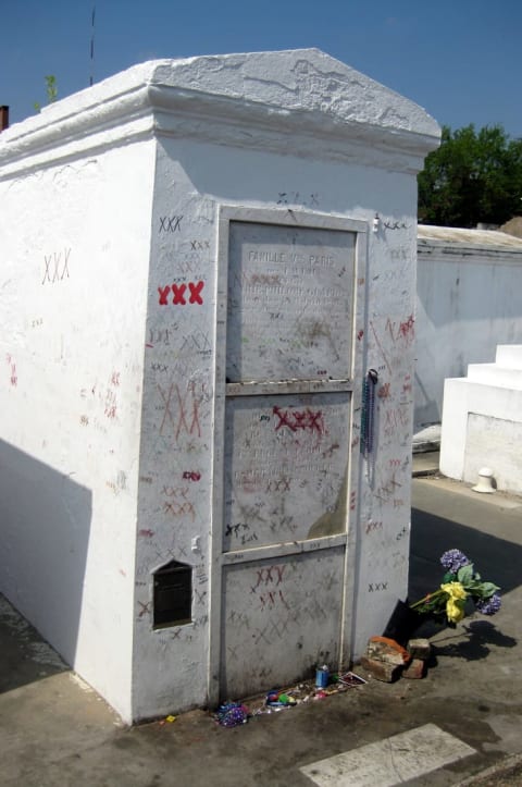 The reputed tomb of Marie Laveau at St. Louis Cemetery, marked with Xs