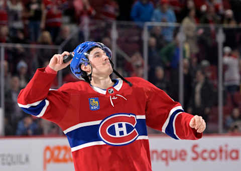 Mar 25, 2023; Montreal, Quebec, CAN; Montreal Canadiens forward Rafael Harvey-Pinard. Mandatory Credit: Eric Bolte-USA TODAY Sports