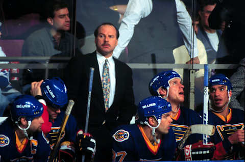 2004 Season: Mike Keenan behind the St. Louis bench at Madison Square Garden. (Photo by Bruce Bennett Studios/Getty Images)