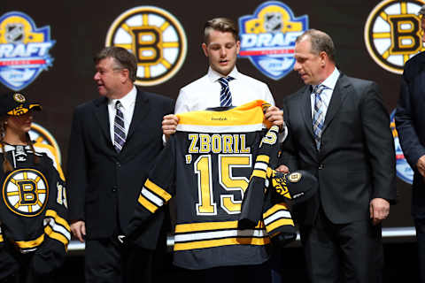 SUNRISE, FL – JUNE 26: Jakub Zboril poses after being selected 13th overall by the Boston Bruins in the first round of the 2015 NHL Draft at BB&T Center on June 26, 2015 in Sunrise, Florida. (Photo by Bruce Bennett/Getty Images)