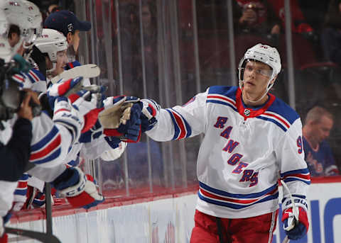 NEWARK, NEW JERSEY – SEPTEMBER 20: Vladislav Namestnikov #90 of the New York Rangers celebrates his second period goal against the New Jersey Devils at the Prudential Center on September 20, 2019 in Newark, New Jersey. (Photo by Bruce Bennett/Getty Images)