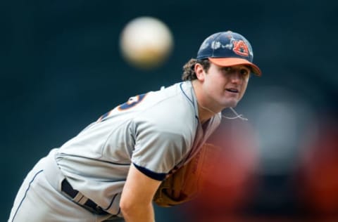 BATON ROUGE, LA – MAY 13: Auburn Tigers pitcher Casey Mize (32) throws a pitch during a baseball game between the Auburn Tigers and the LSU Tigers on May 13, 2017 at Alex Box Stadium in Baton Rouge, Louisiana. (Photo by John Korduner/Icon Sportswire via Getty Images)