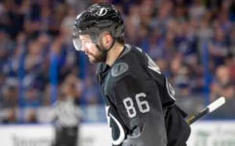 TAMPA, FL – MARCH 02: Tampa Bay Lightning right wing Nikita Kucherov (86) during the NHL Hockey match between the Lightning and Senators on March 2, 2019 at Amalie Arena in Tampa, FL. (Photo by Andrew Bershaw/Icon Sportswire via Getty Images)