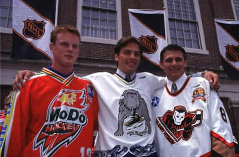 1999 Season: 1999 NHL Entry Draft, Daniel Sedin, Patrik Stefan, Pavel Brendl. (Photo by Bruce Bennett Studios via Getty Images Studios/Getty Images)