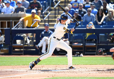 Christian Yelich,  MVP star of the 2018 Brewers. (Photo by Norm Hall/Getty Images)