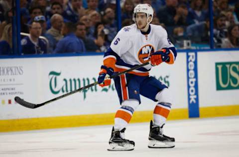 May 8, 2016; Tampa, FL, USA; New York Islanders defenseman Ryan Pulock (6) skates against the Tampa Bay Lightning during the second period in game five of the second round of the 2016 Stanley Cup Playoffs at Amalie Arena. Mandatory Credit: Kim Klement-USA TODAY Sports