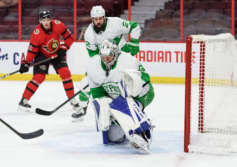 OTTAWA, ON – MARCH 14: Frederik Andersen #31 of the Toronto Maple Leafs makes a save as Zach Bogosian #22 of the Toronto Maple Leafs  . (Photo by Matt Zambonin/Freestyle Photography/Getty Images)