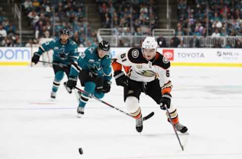 SAN JOSE, CA – OCTOBER 03: Troy Terry #61 of the Anaheim Ducks in action against the San Jose Sharks at SAP Center on October 3, 2018, in San Jose, California. (Photo by Ezra Shaw/Getty Images)