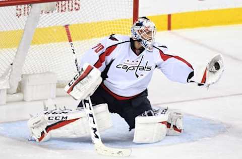 NHL Power Rankings: Washington Capitals goalie Braden Holtby (70) stops a shot from the Calgary Flames during the third period at Scotiabank Saddledome. Capitals won 3-1. Mandatory Credit: Candice Ward-USA TODAY Sports