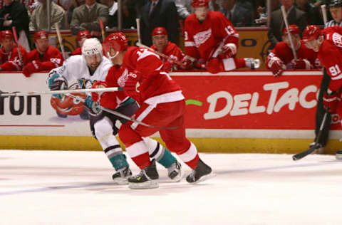 2003 Season: Mighty Ducks of Anaheim sweep Detroit Redwings out of the Stanley Cup playoffs on 4/16/03, and Player Petr Sykora. (Photo by Henry DiRocco/Getty Images)