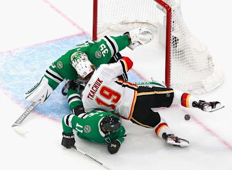 Anton Khudobin #35 and Andrew Cogliano #11 of the Dallas Stars (Photo by Jeff Vinnick/Getty Images)