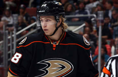 ANAHEIM, CA – NOVEMBER 7: William Karlsson #38 of the Anaheim Ducks looks on during the game against the Arizona Coyotes on November 7, 2014, at Honda Center in Anaheim, California. (Photo by Debora Robinson/NHLI via Getty Images)