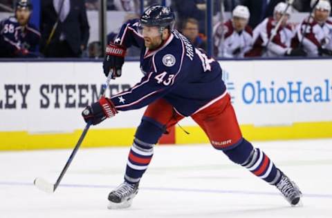 NHL Trade Rumors: Columbus Blue Jackets left wing Scott Hartnell (43) against the Colorado Avalanche at Nationwide Arena. The Avalanche won 3-2. Mandatory Credit: Aaron Doster-USA TODAY Sports