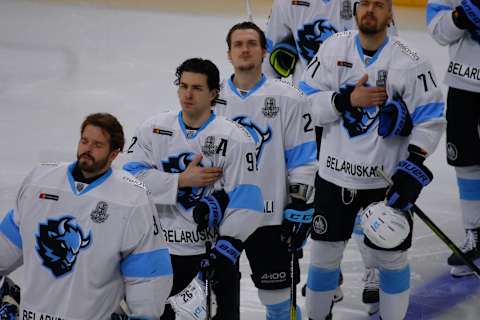 Dinamo Minsk Hockey Club players, KHL. (Photo by Maksim Konstantinov/SOPA Images/LightRocket via Getty Images)