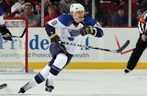 NEWARK, NJ – MARCH 20: Paul Kariya #9 of the St. Louis Blues skates against the New Jersey Devils at the Prudential Center on March 20, 2010, in Newark, New Jersey. The Blues defeated the Devils 1-0. (Photo by Jim McIsaac/Getty Images)