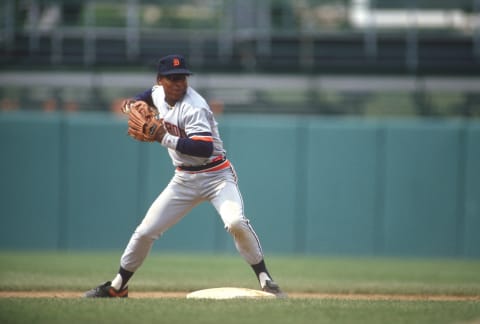 BALTIMORE, MD – CIRCA 1984: Lou Whitaker #1 of the Detroit Tigers in action against the Baltimore Orioles during an Major League Baseball game circa 1984 at Memorial Stadium in Baltimore, Maryland. Whitaker played for the Tigers from 1977-95. (Photo by Focus on Sport/Getty Images)