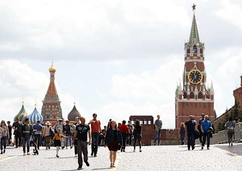 MOSCOW, RUSSIA – MAY 16: People walk around Red Square on a spring day in Moscow, Russia on May 16, 2021. (Photo by Sefa Karacan/Anadolu Agency via Getty Images)