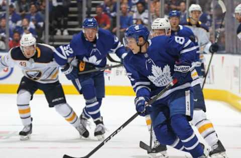 TORONTO,ON – SEPTEMBER 21: Semyon Der-Arguchintsev #85 of the Toronto Maple Leafs skates with the puck against the Buffalo Sabres during an NHL pre-season game at Scotiabank Arena on September 21, 2018 in Toronto, Ontario, Canada. The Maple Leafs defeated the Sabres 5-3. (Photo by Claus Andersen/Getty Images)