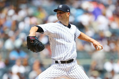 NEW YORK, NY – JULY 29: J.A. Happ #34 of the New York Yankees pitches in the first inning against the Kansas City Royals at Yankee Stadium on July 29, 2018 in the Bronx borough of New York City. (Photo by Mike Stobe/Getty Images)