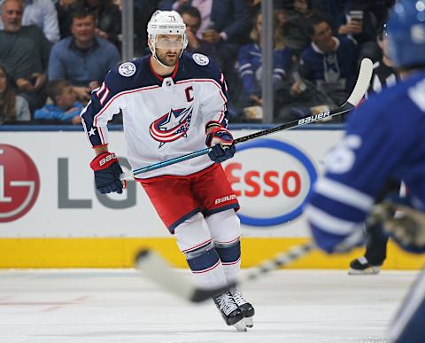 TORONTO, ON – OCTOBER 21: Nick Foligno #71 of the Columbus Blue Jackets  . (Photo by Claus Andersen/Getty Images)