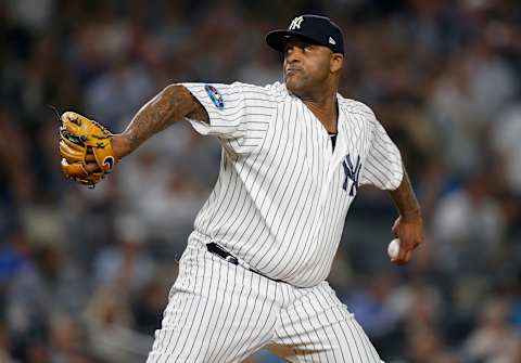 NEW YORK, NY – OCTOBER 09: (NEW YORK DAILIES OUT) CC Sabathia #52 of the New York Yankees in action against the Boston Red Sox in Game Four of the American League Division Series at Yankee Stadium on October 9, 2018 in the Bronx borough of New York City. The Red Sox defeated the Yankees 4-3. (Photo by Jim McIsaac/Getty Images)