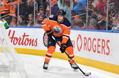 EDMONTON, AB – OCTOBER 25: Milan Lucic #27 of the Edmonton Oilers skates during the game against the Washington Capitals on October 25, 2018 at Rogers Place in Edmonton, Alberta, Canada. (Photo by Andy Devlin/NHLI via Getty Images)