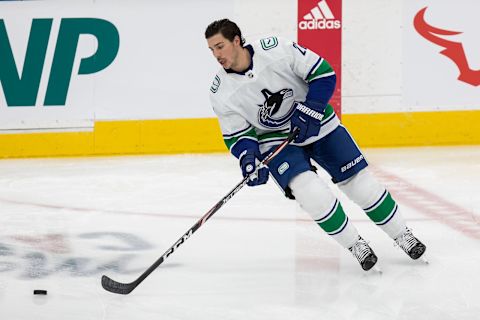 Travis Hamonic #27 of the Vancouver Canucks (Photo by Codie McLachlan/Getty Images)