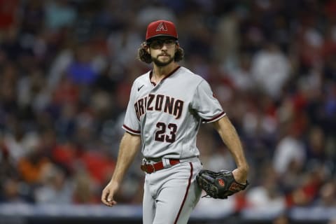 CLEVELAND, OH – AUGUST 02: Zac Gallen #23 of the Arizona Diamondbacks walks to the dugout during the sixth inning against the Cleveland Guardians at Progressive Field on August 02, 2022 in Cleveland, Ohio. (Photo by Ron Schwane/Getty Images)