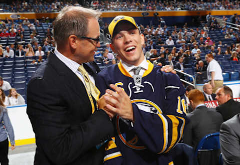 Casey Fitzgerald celebrates with coach Dan Bylsma. (Photo by Bruce Bennett/Getty Images)