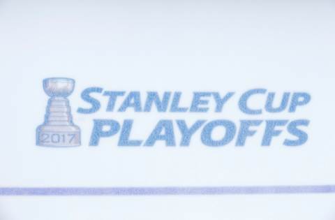 A shot of the playoffs logo (Photo by Rocky W. Widner/NHL/Getty Images) *** Local Caption ***