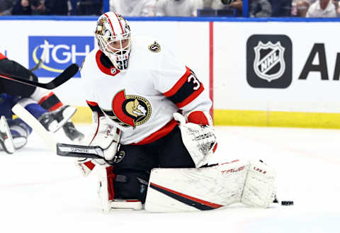 Mar 1, 2022; Tampa, Florida, USA; Ottawa Senators goaltender Matt Murray (30)  . Mandatory Credit: Kim Klement-USA TODAY Sports