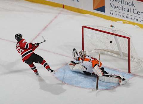 Jacob Josefson pots another shootout goal for the New Jersey Devils. (Photo by Bruce Bennett/Getty Images)