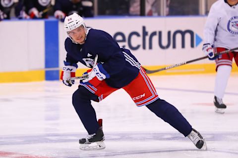 NEW YORK, NY – JUNE 29: New York Rangers Defenseman Ryan Lindgren (55) skates during New York Rangers Prospect Development Camp on June 29, 2018 at the MSG Training Center in New York, NY. (Photo by Rich Graessle/Icon Sportswire via Getty Images)