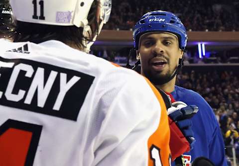 NEW YORK, NEW YORK – NOVEMBER 01: Ryan Reaves #75 of the New York Rangers skates against the Philadelphia Flyers at Madison Square Garden on November 01, 2022, in New York City. The Rangers defeated the Flyers 1-0 in overtime. (Photo by Bruce Bennett/Getty Images)