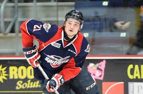 Logan Brown of the Windsor Spitfires. Photo by Terry Wilson / OHL Images.